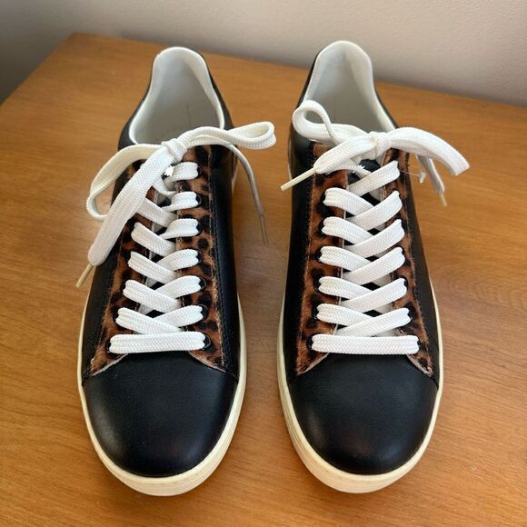 Stuart Weitzman Women’s Livvy Black And Leopard Low Top Lace Up Sneaker - Picture 5 of 16